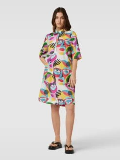 Knielanges Kleid Mit Allover-Print In Fuchsia