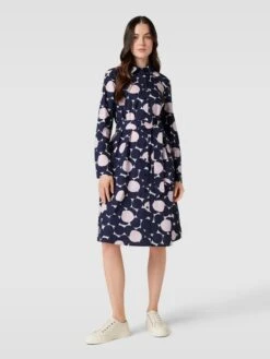Knielanges Kleid Mit Allover-Muster In Dunkelblau