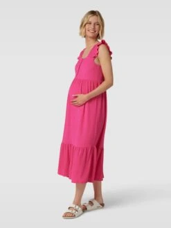 Mamalicious Umstands-Kleid Mit Kurzer Knopfleiste In Pink