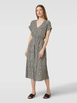 Knielanges Kleid Aus Viskose Mit Allover-Muster In Schwarz