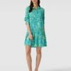 Comma Knielanges Kleid Mit Allover-Muster In Aqua Blau