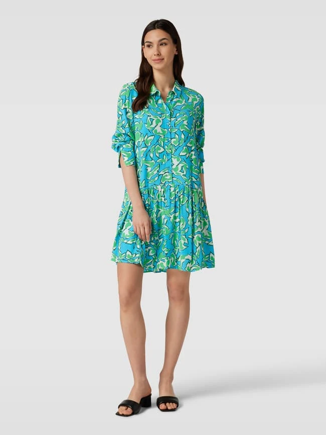 Comma Knielanges Kleid Mit Allover-Muster In Aqua Blau 3 Comma Knielanges Kleid Mit Allover-Muster In Aqua Blau