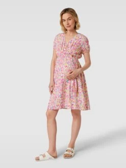 Mamalicious Umstands-Kleid Aus Viskose Mit Allover-Muster Modell 'Casey' In Pink