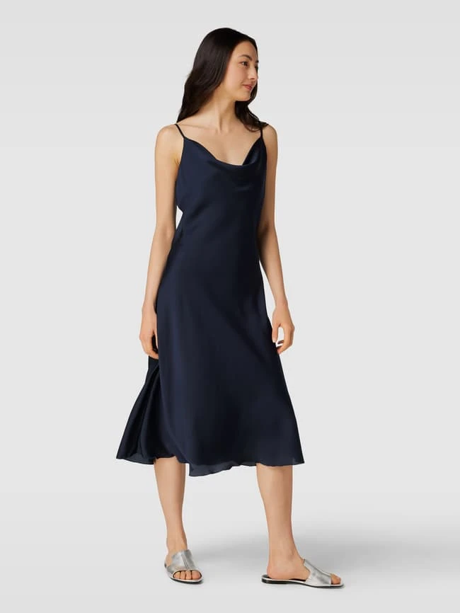Knielanges Kleid Mit Verstellbaren Spaghettiträgern In Marineblau 3 Knielanges Kleid Mit Verstellbaren Spaghettiträgern In Marineblau