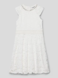 Kleid Mit Ziersteinbesatz In Ecru