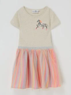 Kleid Mit Pailletten-Motiv In Sand Meliert