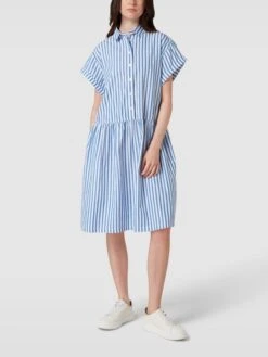 Knielanges Kleid Mit Streifenmuster Modell 'Leonie' In Blau