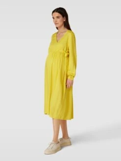 Mamalicious Umstands-Kleid Aus Reiner Viskose Mit V-Ausschnitt In Gelb