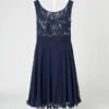 Kleid Aus Spitze Und Chiffon Mit Glitter-Effektin Marineblau