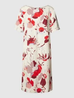 Boss Knielanges Kleid Aus Viskose Mit Allover-Muster In Rot