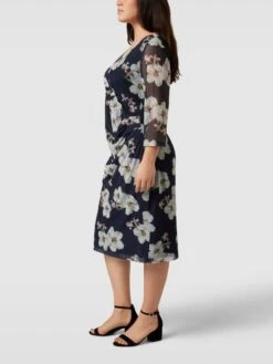 PLUS SIZE Knielanges Kleid In Wickel-Optik In Marineblau