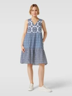 Knielanges Kleid Mit Allover-Muster In Marineblau
