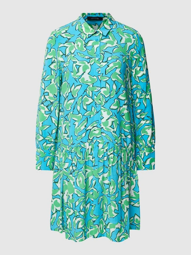 Comma Knielanges Kleid Mit Allover-Muster In Aqua Blau 4 Comma Knielanges Kleid Mit Allover-Muster In Aqua Blau – Bild 2