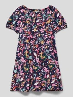 Kleid Aus Viskose Mit Floralem Allover-Muster In Marineblau