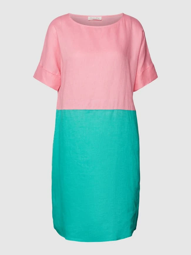 Knielanges Kleid Aus Leinen In Kontrastfarben In Dunkelgrün 4 Knielanges Kleid Aus Leinen In Kontrastfarben In Dunkelgrün – Bild 2