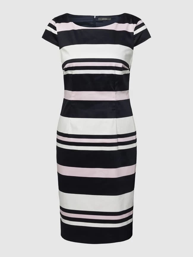 Knielanges Kleid Mit Streifenmuster In Marineblau 4 Knielanges Kleid Mit Streifenmuster In Marineblau – Bild 2