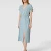 Knielanges Kleid Aus Viskose Mit Allover-Muster In Bleu