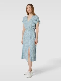 Knielanges Kleid Aus Viskose Mit Allover-Muster In Bleu