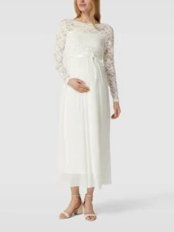 Mamalicious Umstands-Kleid Mit Spitzenbesatz In Offwhite