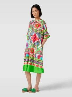 Emily Van Den Bergh Knielanges Kleid Aus Baumwolle Mit Allover-Muster In Grün