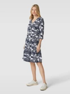 Knielanges Kleid Aus Viskose Mit Allover-Print In Dunkelblau