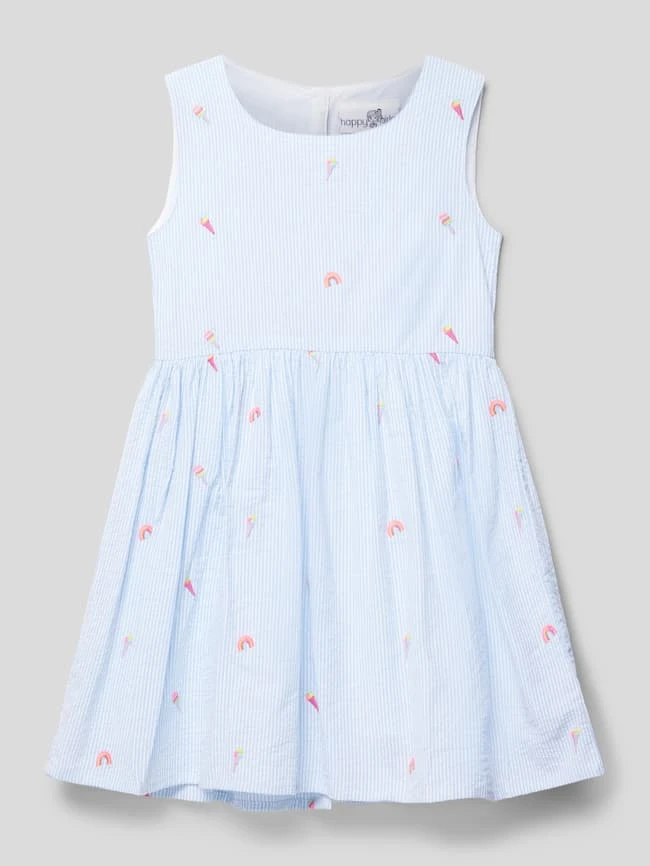 Kleid Mit Motiv-Stitchings In Bleu 3 Kleid Mit Motiv-Stitchings In Bleu