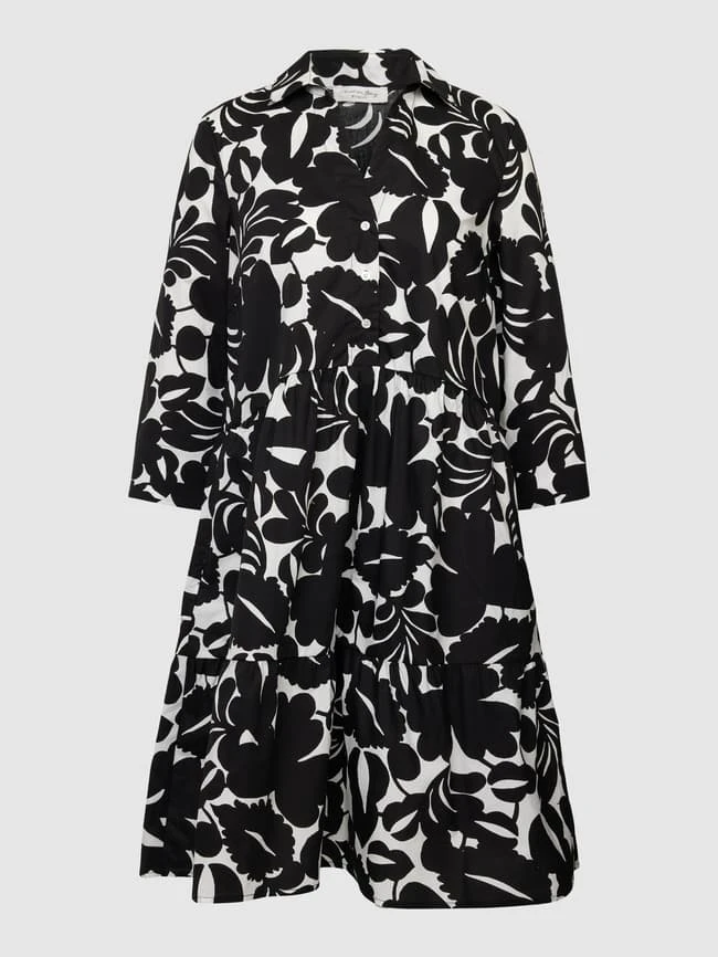 Knielanges Kleid Mit Allover-Print In Schwarz 4 Knielanges Kleid Mit Allover-Print In Schwarz – Bild 2