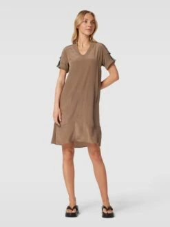 MARC CAIN Knielanges Kleid Mit Zierbesatz In Olivgrün