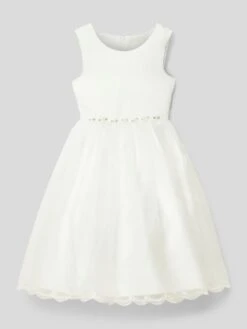 Kleid Mit Floralem Zierbesatz In Offwhite