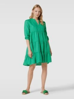 FYNCH-HATTON Knielanges Kleid Aus Leinen Im Stufen-Look In Grün