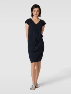 Knielanges Kleid Mit Tunnelzug Modell 'GIRA' In Marineblau