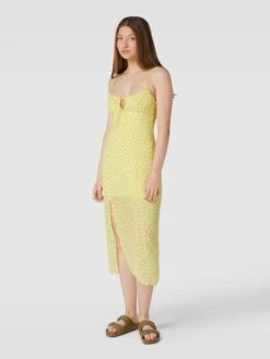 Knielanges Kleid Mit Allover-Muster In Neon Gelb
