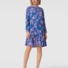 Knielanges Kleid Aus Viskose Mit Floralem Muster In Royalblau