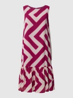 Comma Knielanges Kleid Mit Allover-Muster In Bordeaux Rot