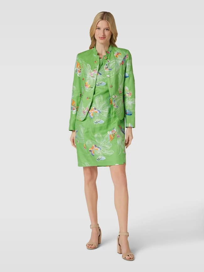 White Label Knielanges Kleid Aus Leinen Mit Motiv-Print In Lindgrün 3 White Label Knielanges Kleid Aus Leinen Mit Motiv-Print In Lindgrün