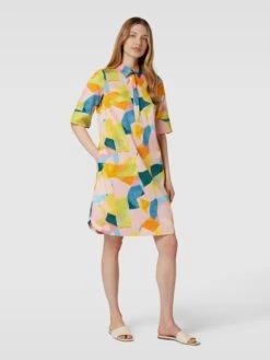 Knielanges Kleid Aus Gewachster Baumwolle Mit Allover-Muster In Senfgelb