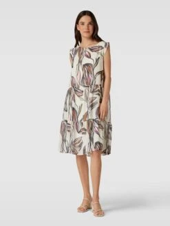 Comma Knielanges Kleid Aus Viskose Mit Floralem Allover-Muster In Offwhite