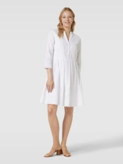 Knielanges Kleid Aus Baumwolle Mit Lochstickerei In Weiß